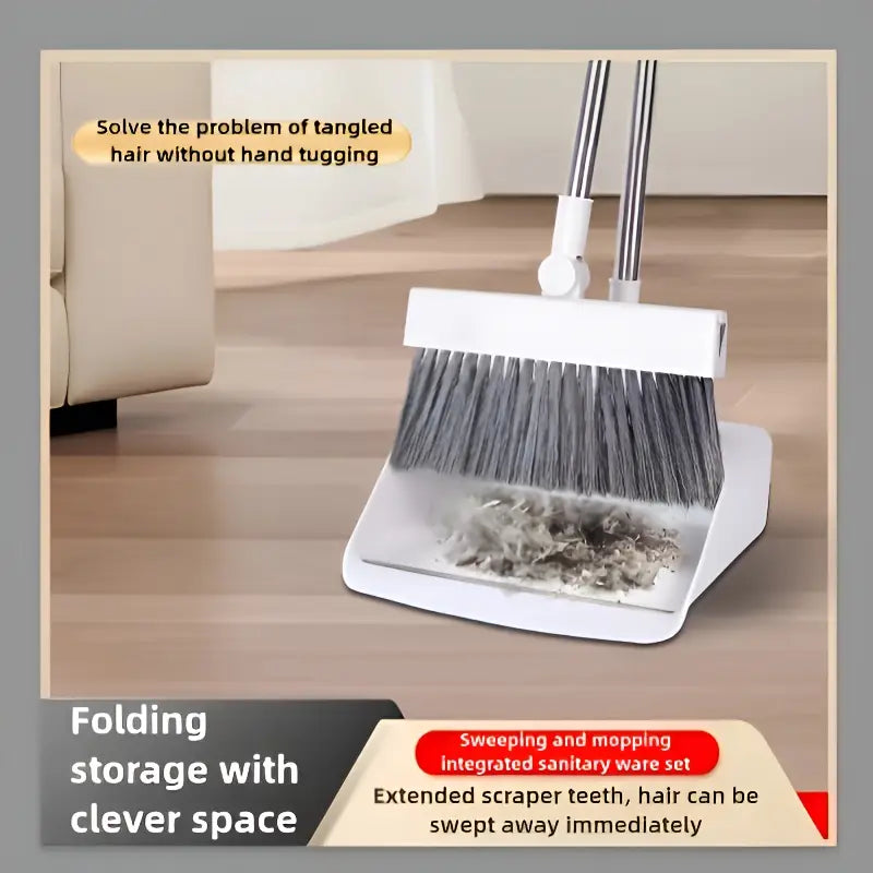 "2-in-1 Broom and Dustpan Combo with Built-In Teeth – Perfect for Home & Office Cleaning"