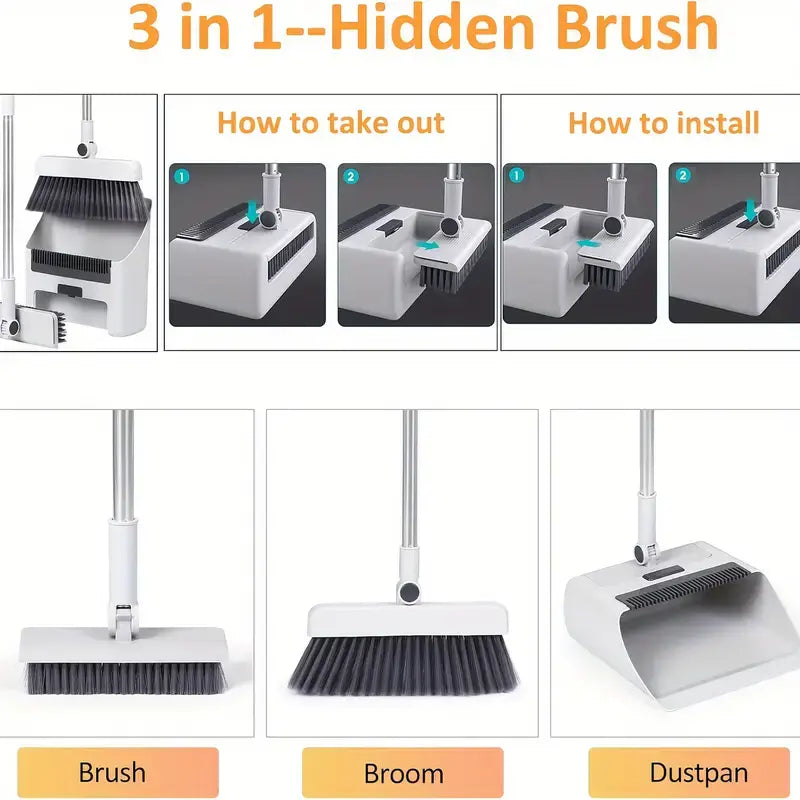 "2-in-1 Broom and Dustpan Combo with Built-In Teeth – Perfect for Home & Office Cleaning"